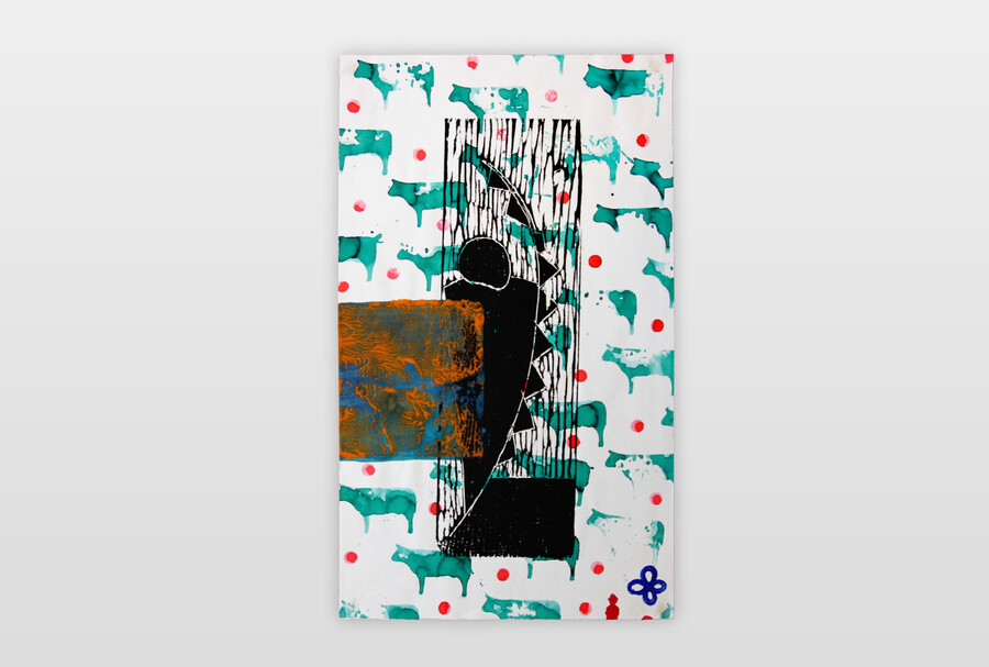 O.T. Holzschnitt, Stempel, Acryl auf Papier