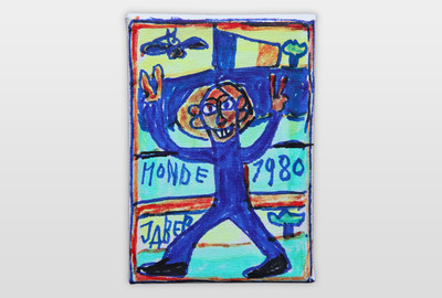 O.T (Mann mit französischer Fahne) Filstift und Marker und Acryl auf Leinwand