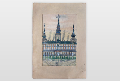 O.T. (stattliches Gebäude) Wasserfarbe auf Karton