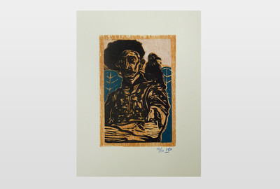 Man With Jackdaw Farbholzschnitt