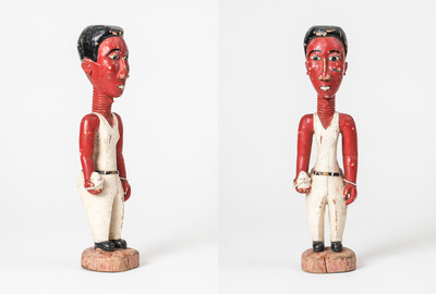 Ahnenfigur der Baule, Elfenbeinküste Holz, farbig gefasst, Glasperlen