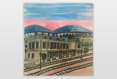 O.T. (Bahnhof) Wasserfarbe auf Karton