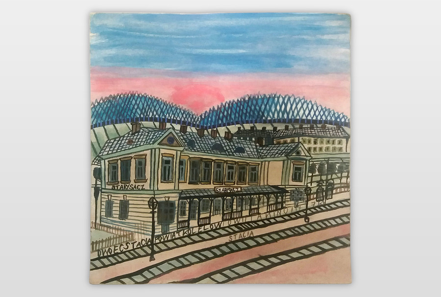 O.T. (Bahnhof) Wasserfarbe auf Karton