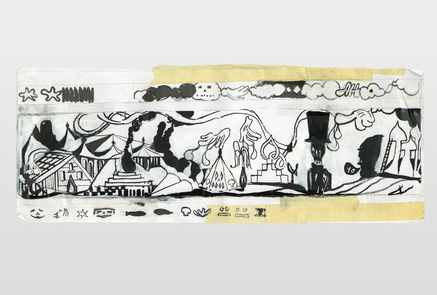O.T. (Studie) Bleistift, Filzstift, Klebeband auf Papier