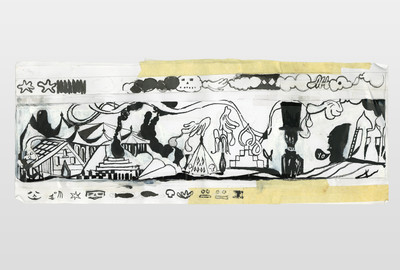 O.T. (Studie) Bleistift, Filzstift, Klebeband auf Papier
