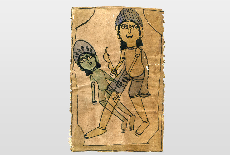 Fragment aus älterem Rollenbild Tinte und Wasserfarbe auf Papier
