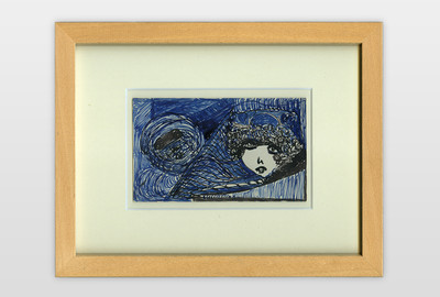 O.T. (Frauenkopf) Zeichentusche auf Postkartenkarton, 9x14 cm,
40er Jahre