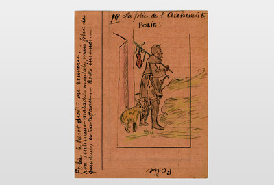 Tarrotzeichnung Folie Farbstift auf Karton, ca. 1940er Jahre Frankreich