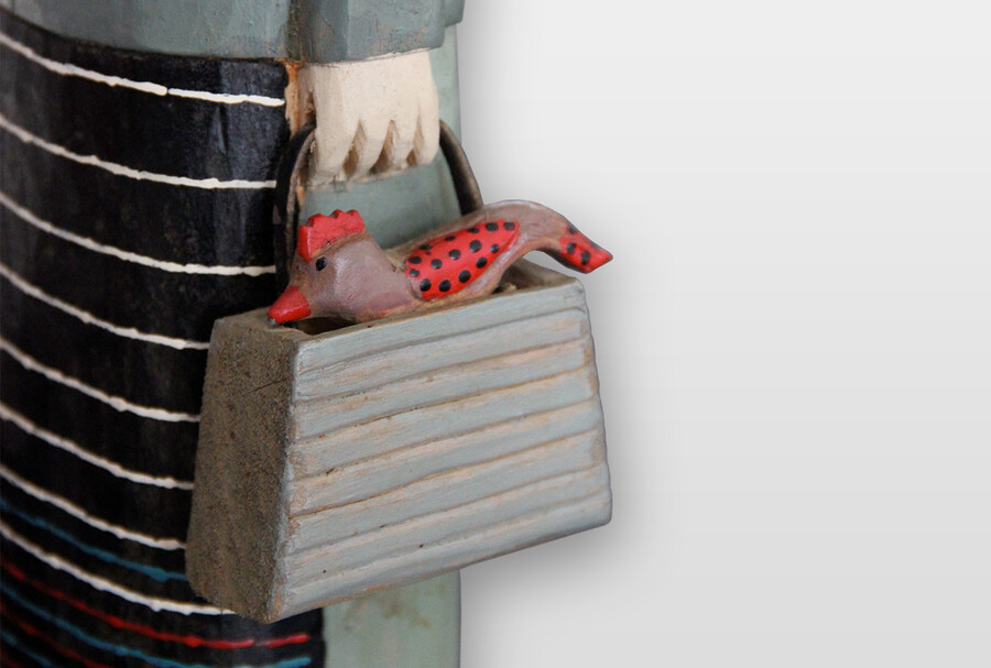 Stephan Denkiewicz, Do Miasta na Targ, 70er Jahre Holzplastik, farbig gefasst (Detail), Polen