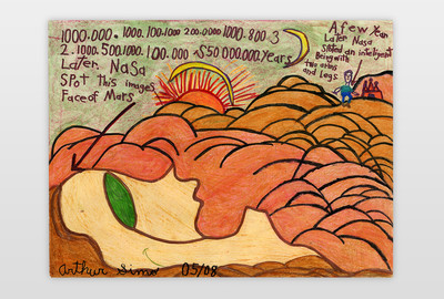 »NASA spot this face on Mars« 2008, Filzstift, Buntstift auf Papier