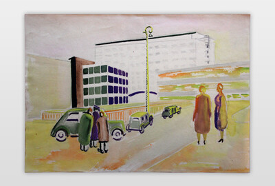 O.T. (Architekturansicht), 1950er Jahre Aquarell auf Papier