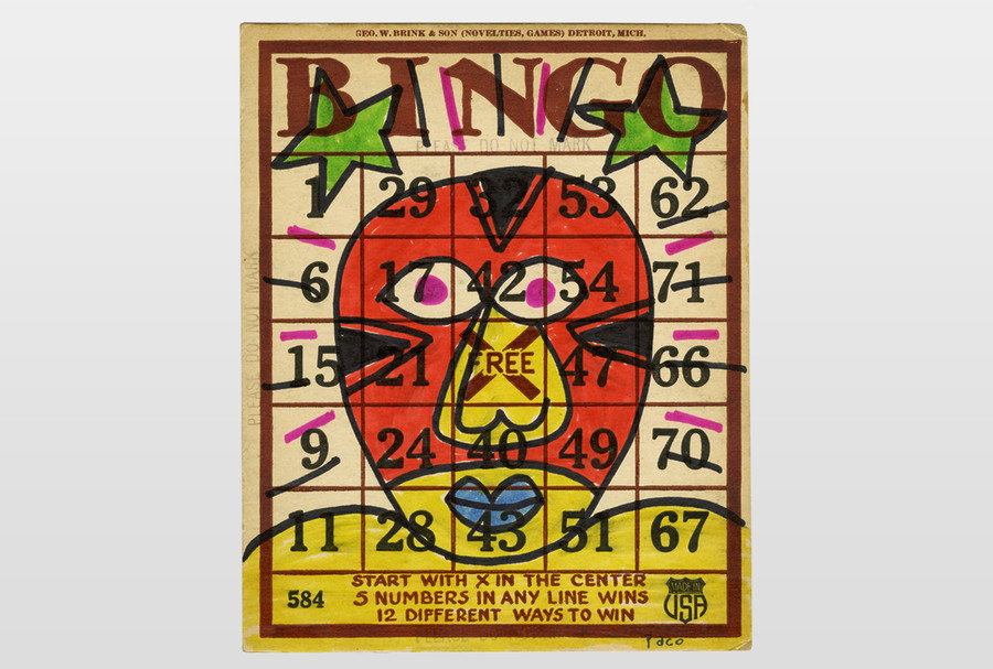 O.T (maskierter Wrestler) Filzstift auf alter Bingokarte