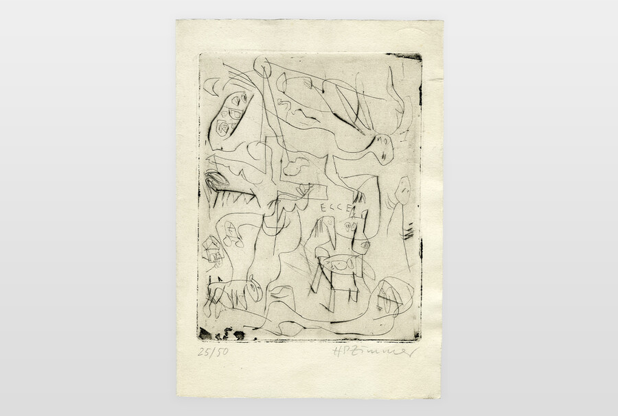 Ecce Homo Radierung auf Büttenpapier, Galerie Van der Loo, Weihnachten 1989