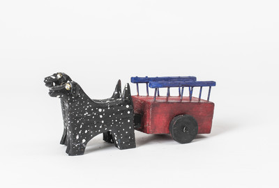 O.T. (Hundekarren) Holzplastik, farbig gefasst