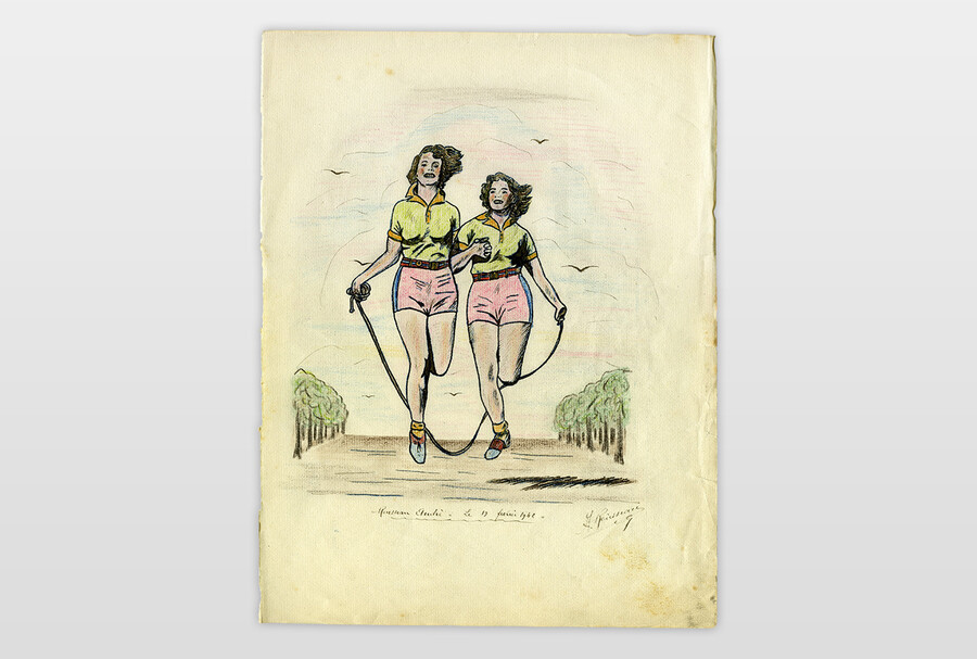 O.T. (Seilspringer) Tusche und Buntstift auf Papier, Frankreich 40er Jahre