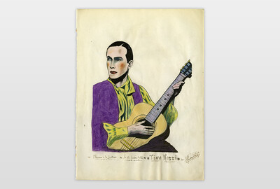 Tino Rossi Tusche und Buntstift auf Papier, Frankreich 40er Jahre