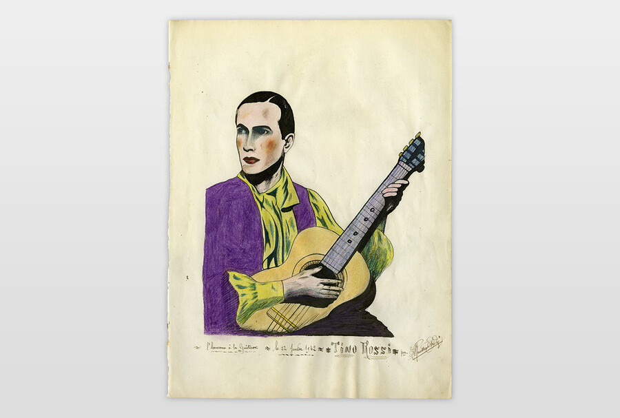 Tino Rossi Tusche und Buntstift auf Papier, Frankreich 40er Jahre