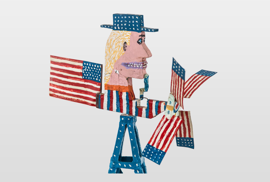 Uncle Sam (Windrad) Holz, Metall, Spachtelmasse, Farbe (Ausschnitt)