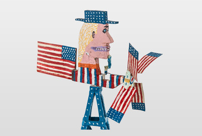 Uncle Sam (Windrad) Holz, Metall, Spachtelmasse, Farbe (Ausschnitt)