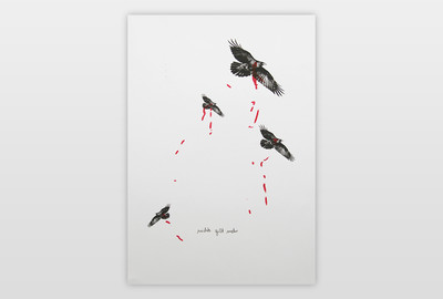 Bis die Vögel tot von den Bäumen fallen Mischtechnik auf Papier