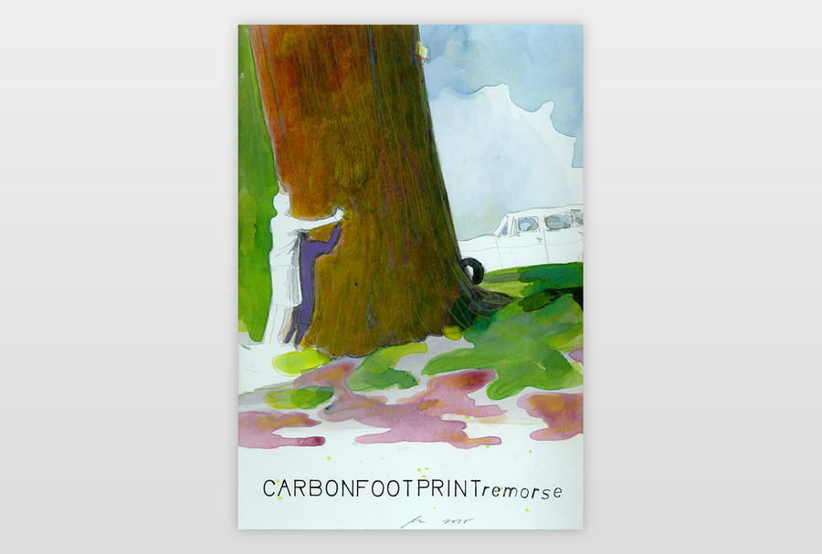 Carbonfootprint remorse Bleistift, Farbe auf Papier