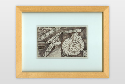 O.T. (abstrakte Komposition) Zeichentusche auf Postkartenkarton, 9x14 cm,
40er Jahre