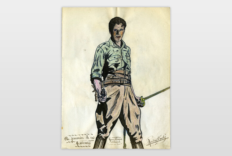 Gary Cooper Tusche und Buntstift auf Papier, Frankreich 40er Jahre