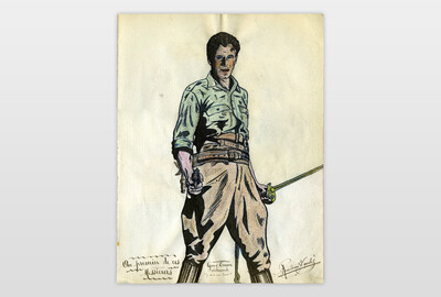 Gary Cooper Tusche und Buntstift auf Papier, Frankreich 40er Jahre