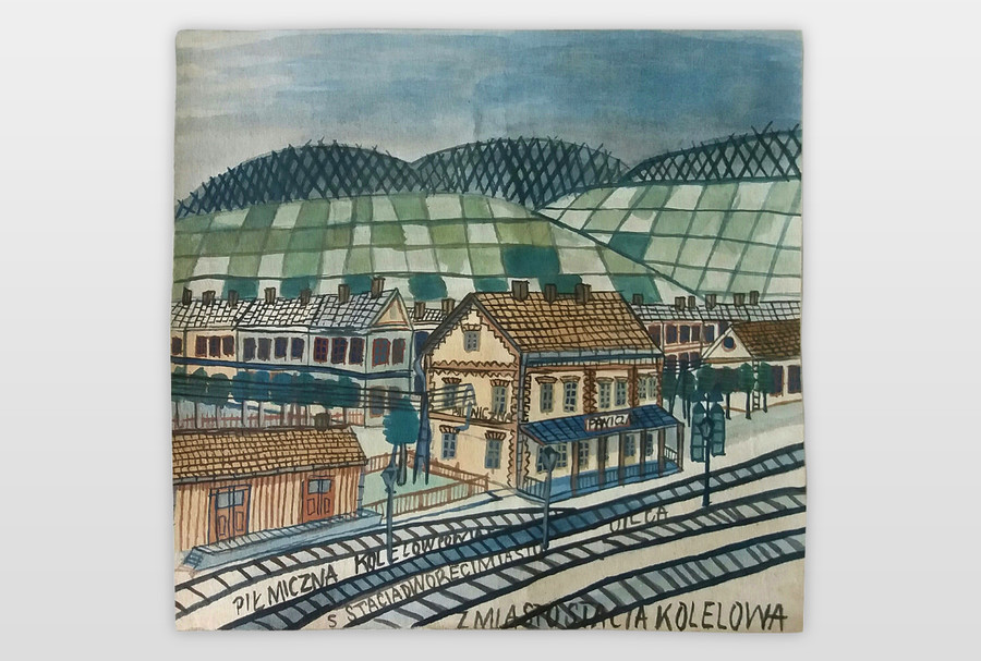 O.T. (Bahnhof) Wasserfarbe auf Karton
