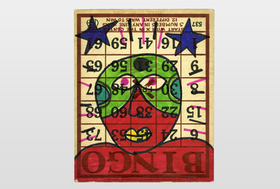 O.T (maskierter Wrestler) Filzstift auf alter Bingokarte