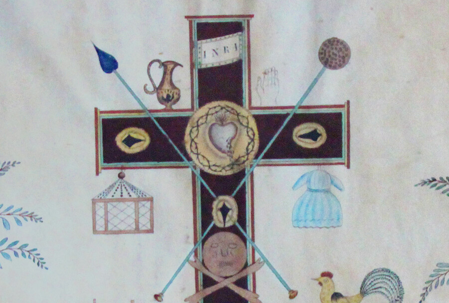 Auguste Chopin (Marterwerkzeuge Christi), Frankreich 1881 (Detail) Tinte und diverse Wasserfarben auf Papier