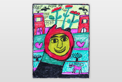 O.T (Kopf mit Blumen) Filstift und Marker auf Karton
