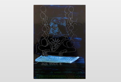 Jazz Vader Tusche, Acryl, Lack auf Holz