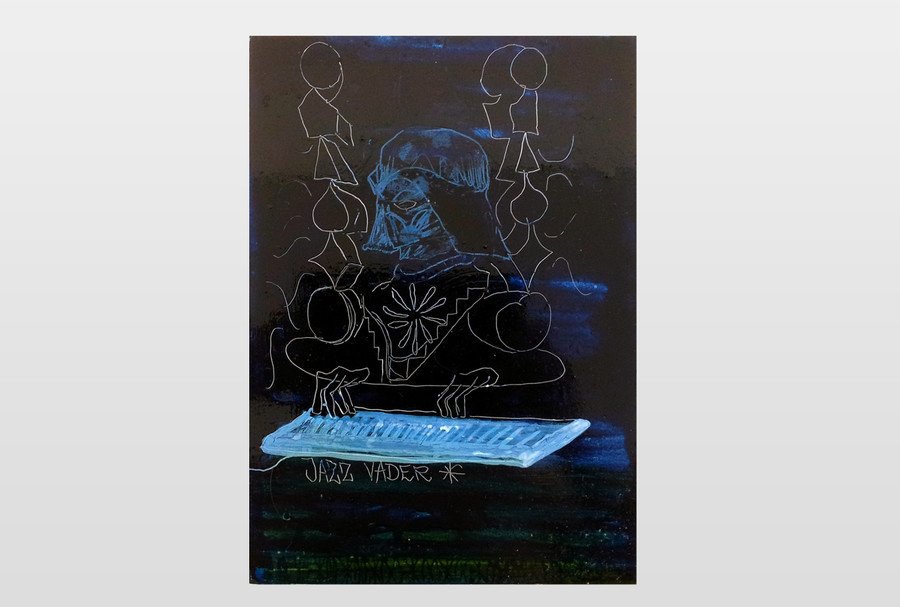 Jazz Vader Tusche, Acryl, Lack auf Holz