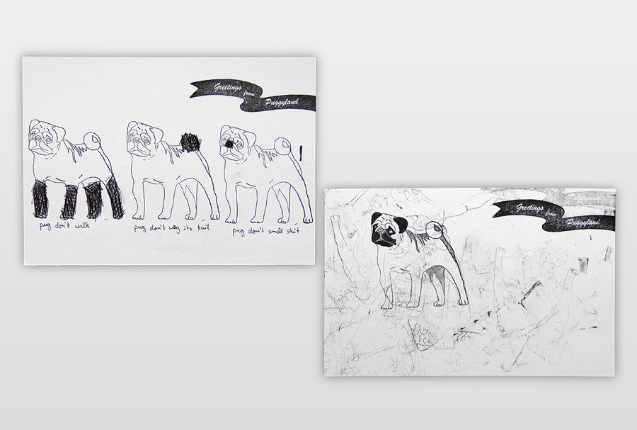 Welcome to Puggyland Mischtechnik auf Papier