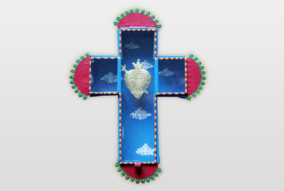 Retablo (Herz Jesu) Metall, Glas, Holz, Farbe