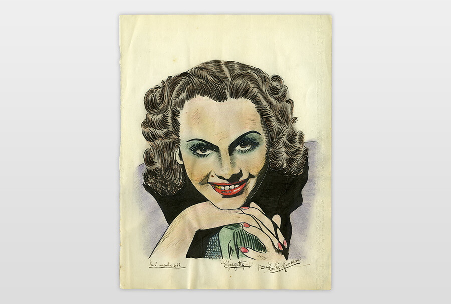 Georgette Tusche und Buntstift auf Papier, Frankreich 40er Jahre