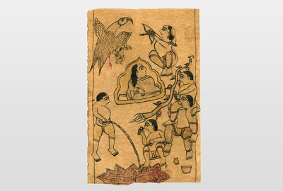 Fragment aus älterem Rollenbild Tinte und Wasserfarbe auf Papier