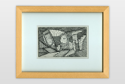 O.T. (abstrakte Komposition) Zeichentusche auf Postkartenkarton, 9x14 cm,
40er Jahre