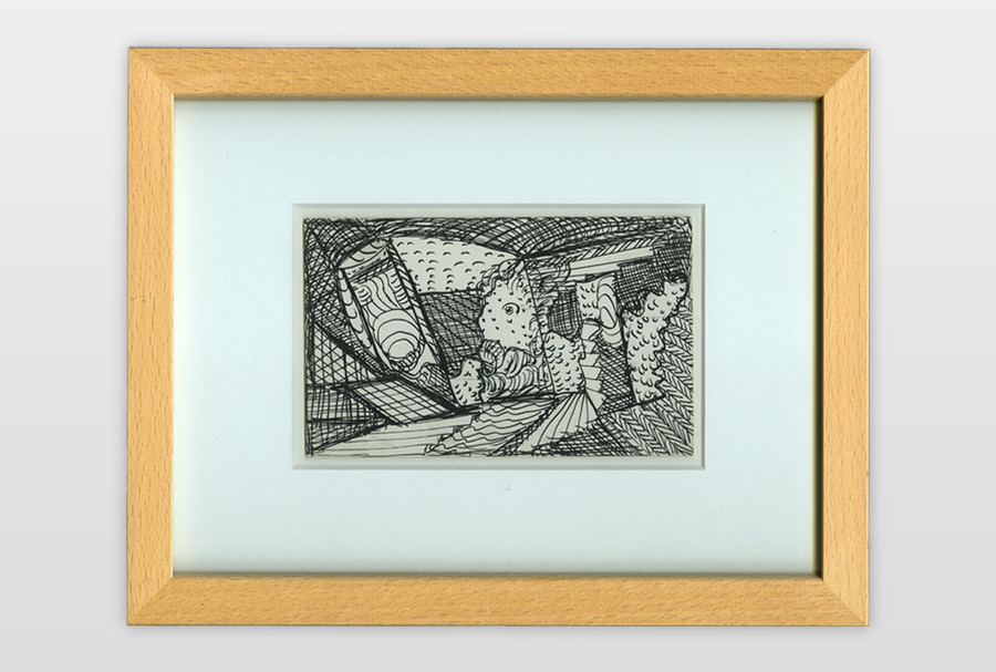 O.T. (abstrakte Komposition) Zeichentusche auf Postkartenkarton, 9x14 cm,
40er Jahre