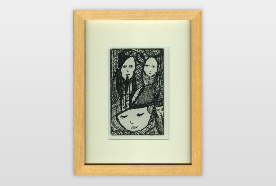 O.T. (Köpfe) Zeichentusche auf Postkartenkarton, 9x14 cm,
40er Jahre