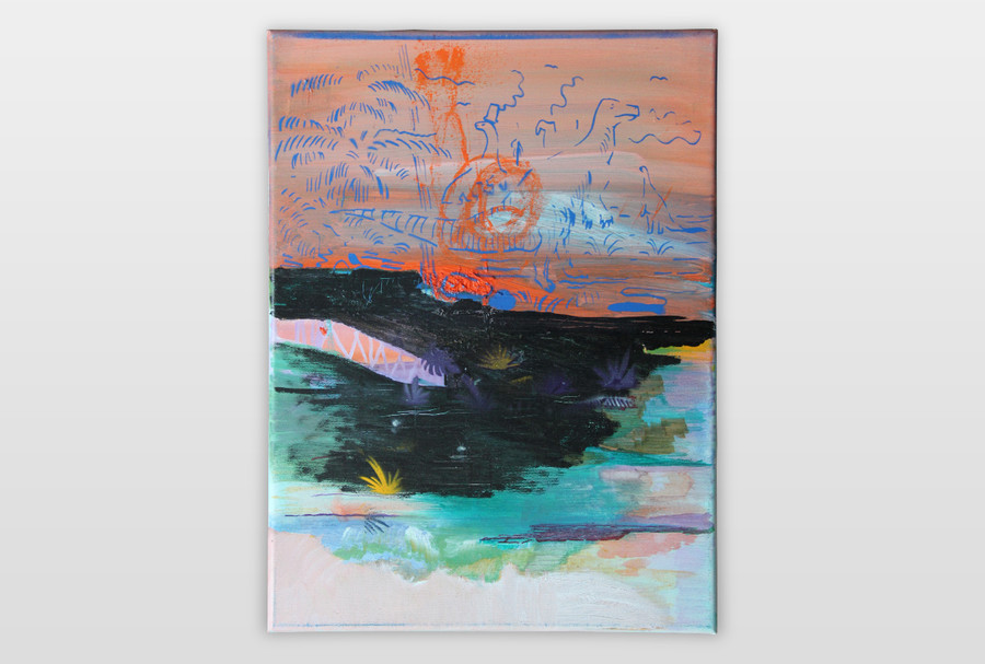 O.T. (Dinos am See) Acryl und Öl auf Leinwand, 2018