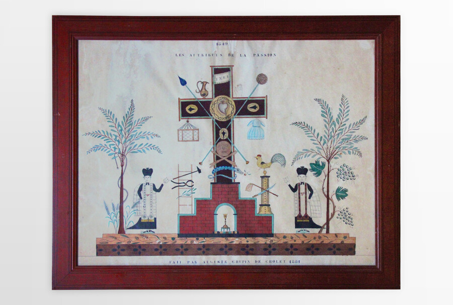 Auguste Chopin (Marterwerkzeuge Christi), Frankreich 1881 Tinte und diverse Wasserfarben auf Papier