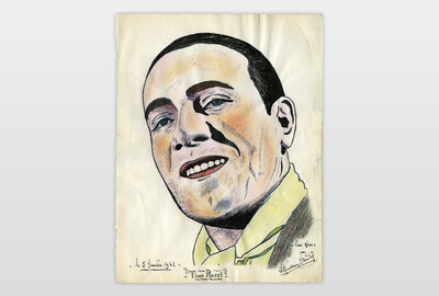 Tino Rossi Tusche und Buntstift auf Papier, Frankreich 40er Jahre