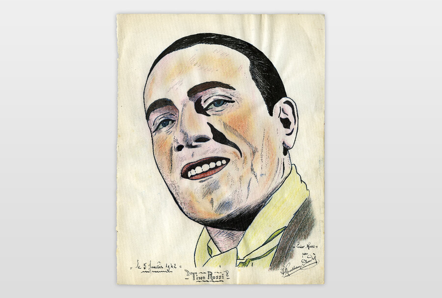 Tino Rossi Tusche und Buntstift auf Papier, Frankreich 40er Jahre