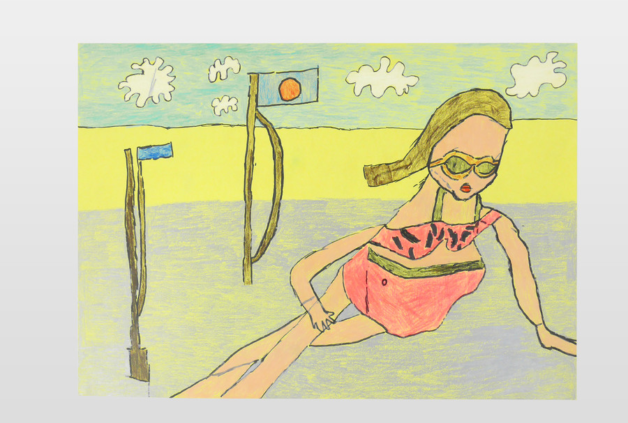 O.T (Frau am Strand) Blei- und Farbstift auf Papier