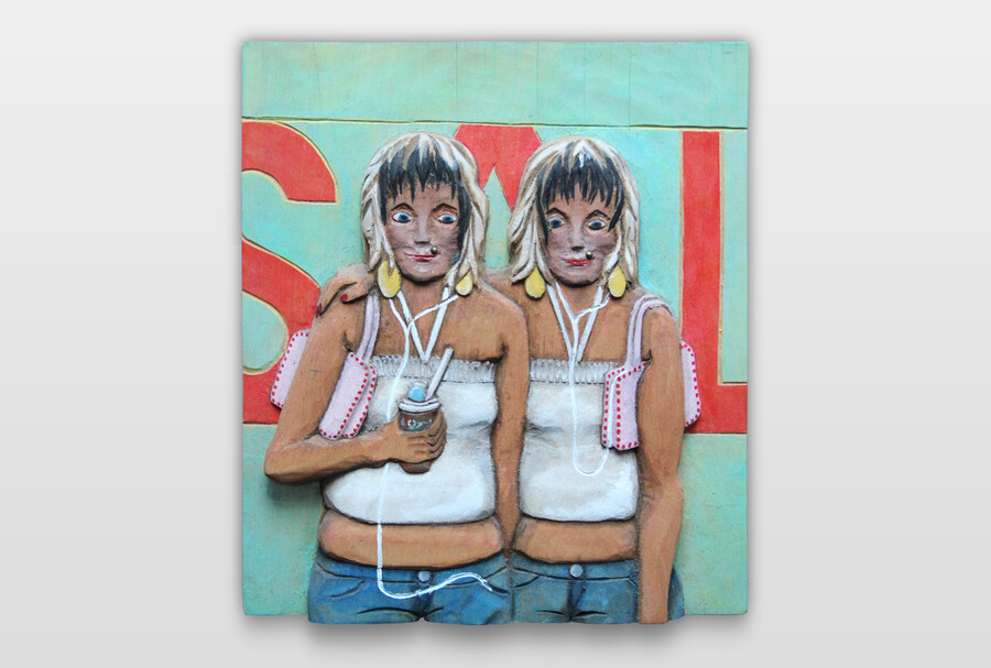 Brenda und Luise Acryl auf Holzrelief (Linde)