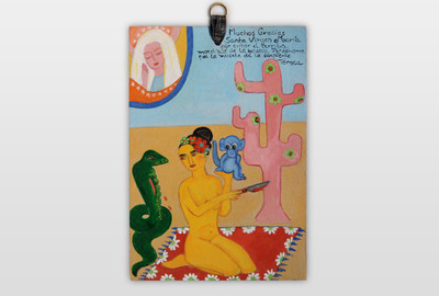 O.T (Ex Voto) zeitgenössische kunst im Stil einer Votivtafel Acryl auf Karton