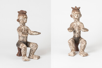 Sitzende Figur der Ewe, Togo Holz, farbig gefasst