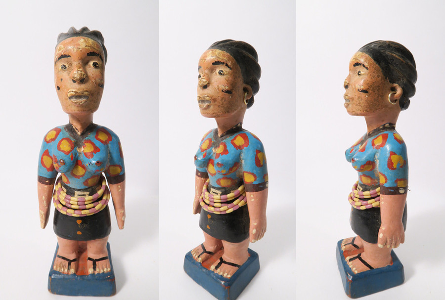 Zwillingsfiguren, Ewe, Ghana Holz, farbig gefasst, Glasperlen